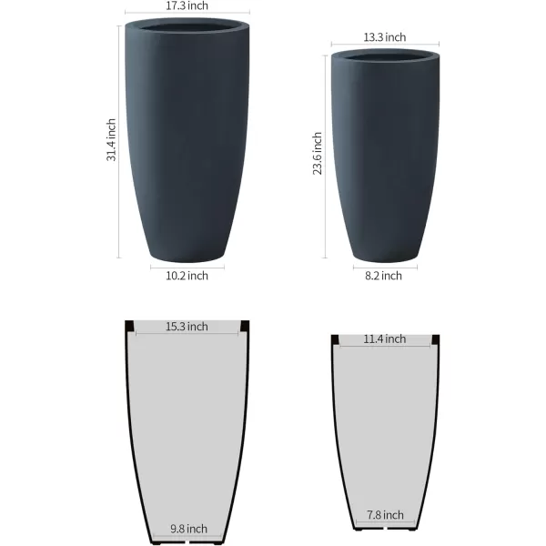 Kante 23.6" H Charcoal Concrete Tall Planters , Large Outdoor Indoor Decorative Plant Pots with Drainage Hole and Rubber Plug, Modern Style for Home and Garden