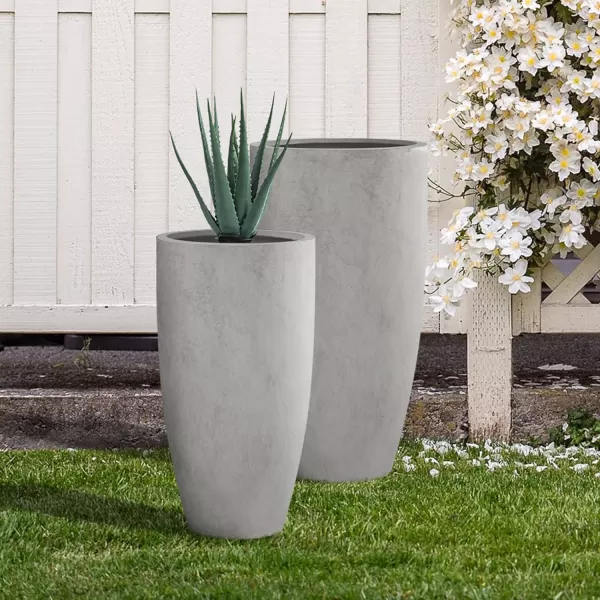 Kante 23.6" H Charcoal Concrete Tall Planters , Large Outdoor Indoor Decorative Plant Pots with Drainage Hole and Rubber Plug, Modern Style for Home and Garden