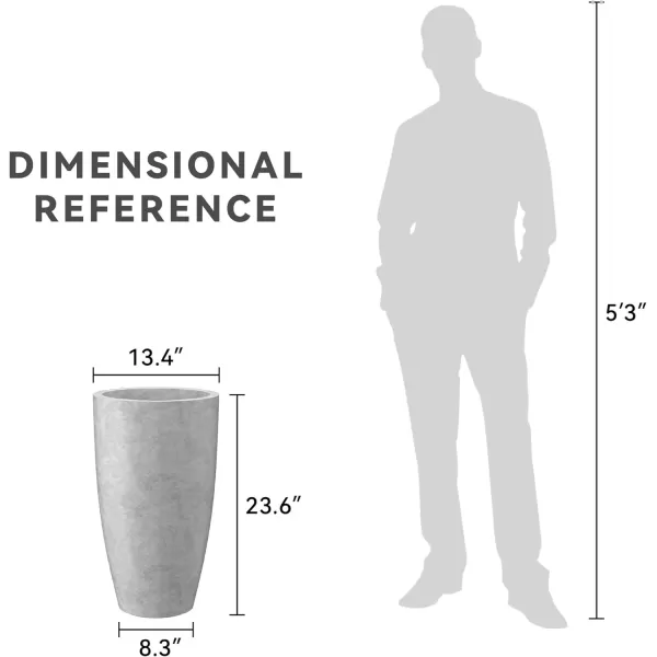 Kante 23.6" H Charcoal Concrete Tall Planters , Large Outdoor Indoor Decorative Plant Pots with Drainage Hole and Rubber Plug, Modern Style for Home and Garden