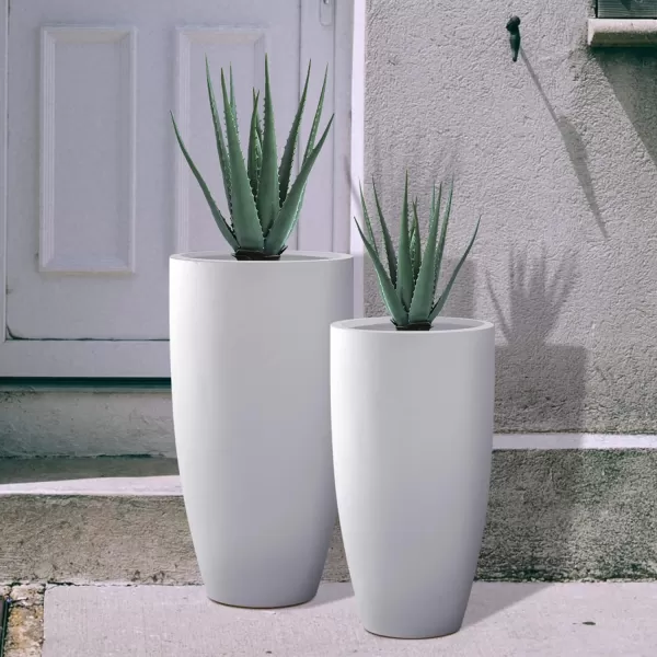 Kante 23.6" H Charcoal Concrete Tall Planters , Large Outdoor Indoor Decorative Plant Pots with Drainage Hole and Rubber Plug, Modern Style for Home and Garden