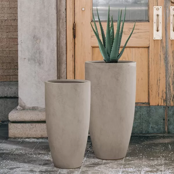 Kante 23.6" H Charcoal Concrete Tall Planters , Large Outdoor Indoor Decorative Plant Pots with Drainage Hole and Rubber Plug, Modern Style for Home and Garden