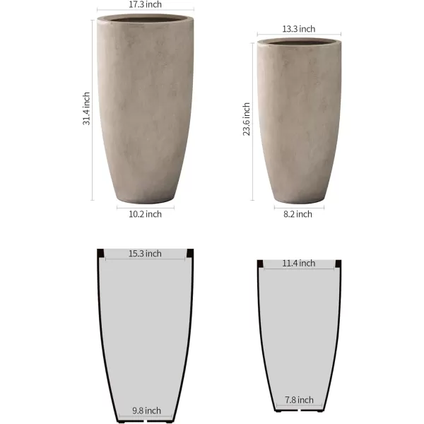 Kante 23.6" H Charcoal Concrete Tall Planters , Large Outdoor Indoor Decorative Plant Pots with Drainage Hole and Rubber Plug, Modern Style for Home and Garden