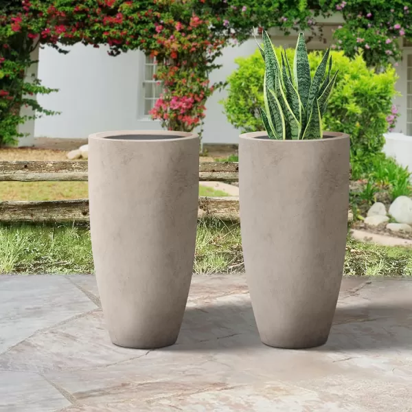 Kante 23.6" H Charcoal Concrete Tall Planters , Large Outdoor Indoor Decorative Plant Pots with Drainage Hole and Rubber Plug, Modern Style for Home and Garden