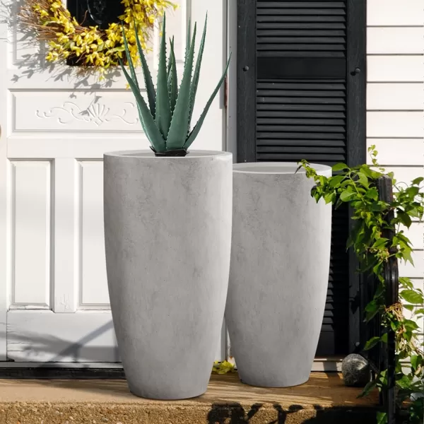 Kante 23.6" H Charcoal Concrete Tall Planters , Large Outdoor Indoor Decorative Plant Pots with Drainage Hole and Rubber Plug, Modern Style for Home and Garden