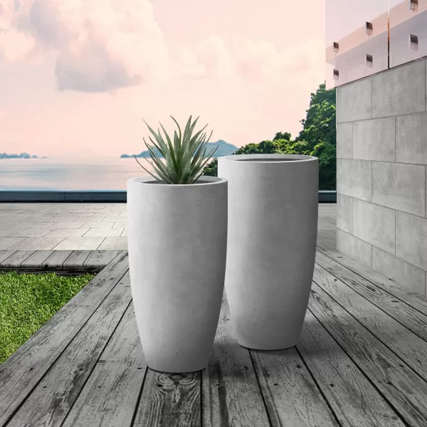 Kante 23.6" H Charcoal Concrete Tall Planters , Large Outdoor Indoor Decorative Plant Pots with Drainage Hole and Rubber Plug, Modern Style for Home and Garden