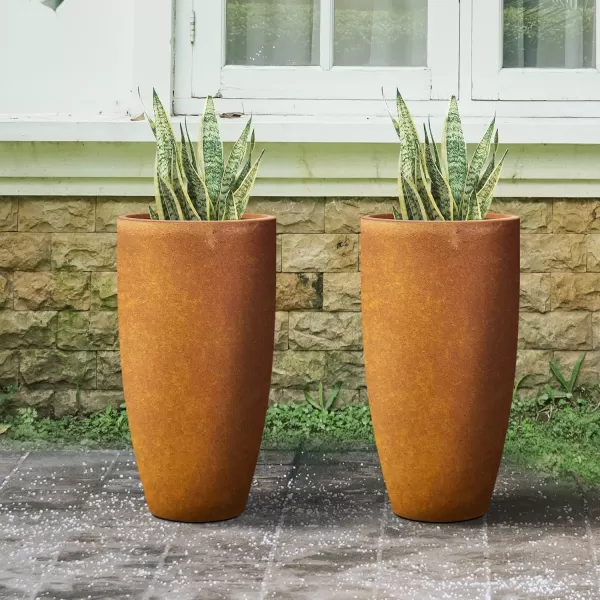 Kante 23.6" H Charcoal Concrete Tall Planters , Large Outdoor Indoor Decorative Plant Pots with Drainage Hole and Rubber Plug, Modern Style for Home and Garden