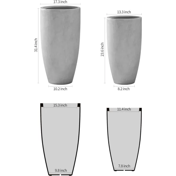 Kante 23.6" H Charcoal Concrete Tall Planters , Large Outdoor Indoor Decorative Plant Pots with Drainage Hole and Rubber Plug, Modern Style for Home and Garden