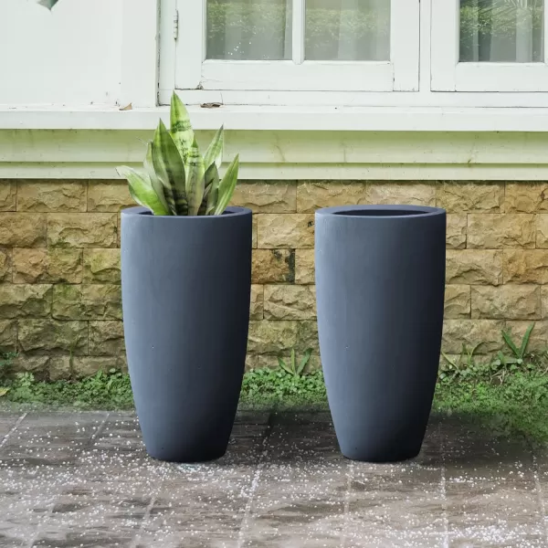 Kante 23.6" H Charcoal Concrete Tall Planters , Large Outdoor Indoor Decorative Plant Pots with Drainage Hole and Rubber Plug, Modern Style for Home and Garden