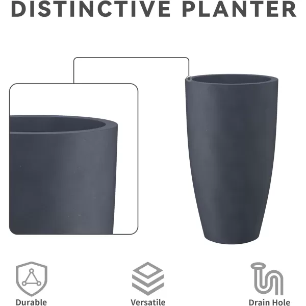 Kante 23.6" H Charcoal Concrete Tall Planters , Large Outdoor Indoor Decorative Plant Pots with Drainage Hole and Rubber Plug, Modern Style for Home and Garden