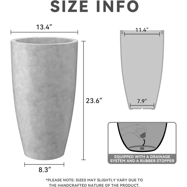 Kante 23.6" H Charcoal Concrete Tall Planters , Large Outdoor Indoor Decorative Plant Pots with Drainage Hole and Rubber Plug, Modern Style for Home and Garden