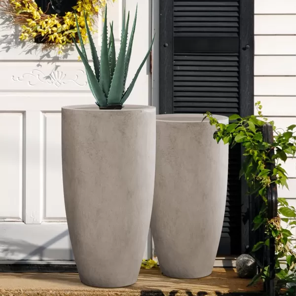 Kante 23.6" H Charcoal Concrete Tall Planters , Large Outdoor Indoor Decorative Plant Pots with Drainage Hole and Rubber Plug, Modern Style for Home and Garden