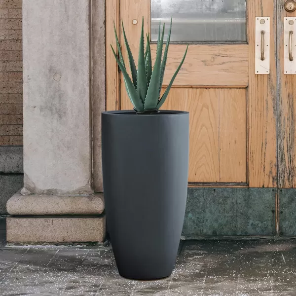 Kante 23.6" H Charcoal Concrete Tall Planters , Large Outdoor Indoor Decorative Plant Pots with Drainage Hole and Rubber Plug, Modern Style for Home and Garden