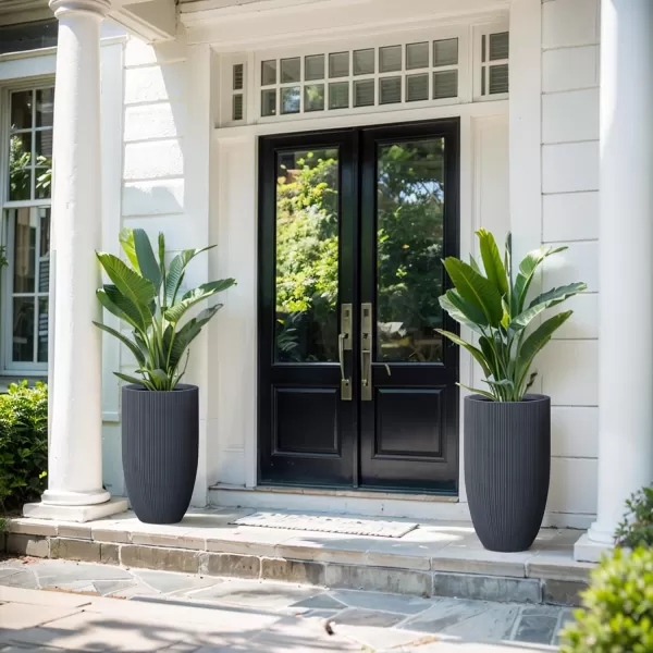 Kante 24 Inch Tall Concrete Planter , Outdoor Indoor Large Plant Pots with Drainage Hole and Rubber Plug for Home Garden Patio Porch Smooth Charcoal