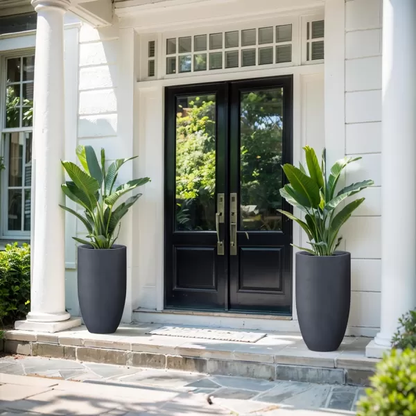 Kante 24 Inch Tall Concrete Planter , Outdoor Indoor Large Plant Pots with Drainage Hole and Rubber Plug for Home Garden Patio Porch Smooth Charcoal