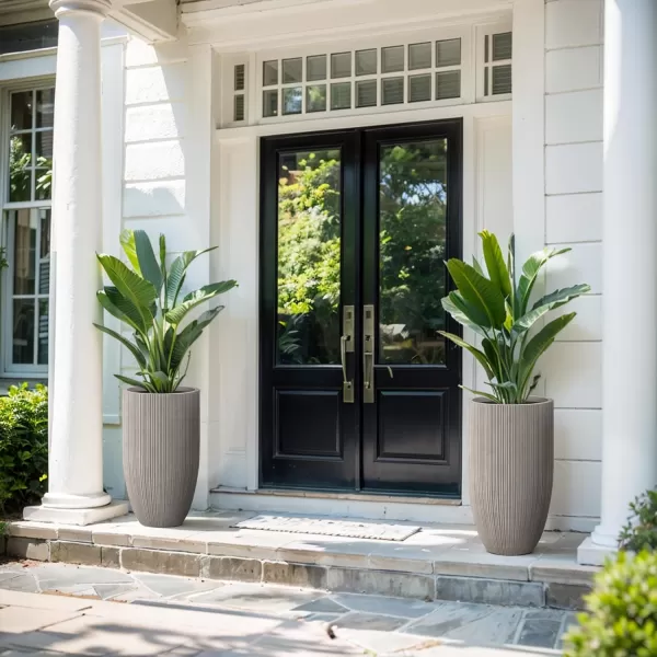 Kante 24 Inch Tall Concrete Planter , Outdoor Indoor Large Plant Pots with Drainage Hole and Rubber Plug for Home Garden Patio Porch Smooth Charcoal