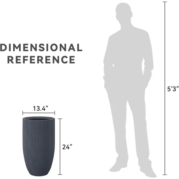 Kante 24 Inch Tall Concrete Planter , Outdoor Indoor Large Plant Pots with Drainage Hole and Rubber Plug for Home Garden Patio Porch Smooth Charcoal