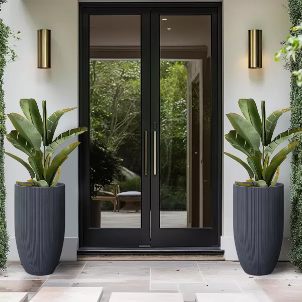 Kante 24 Inch Tall Concrete Planter , Outdoor Indoor Large Plant Pots with Drainage Hole and Rubber Plug for Home Garden Patio Porch Smooth Charcoal