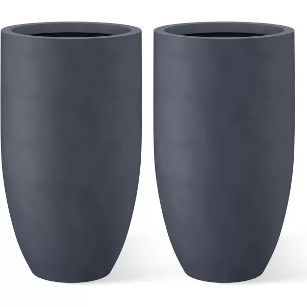 Kante 24 Inch Tall Concrete Planter , Outdoor Indoor Large Plant Pots with Drainage Hole and Rubber Plug for Home Garden Patio Porch Smooth Charcoal