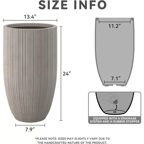 Kante 24 Inch Tall Concrete Planter , Outdoor Indoor Large Plant Pots with Drainage Hole and Rubber Plug for Home Garden Patio Porch Smooth Charcoal