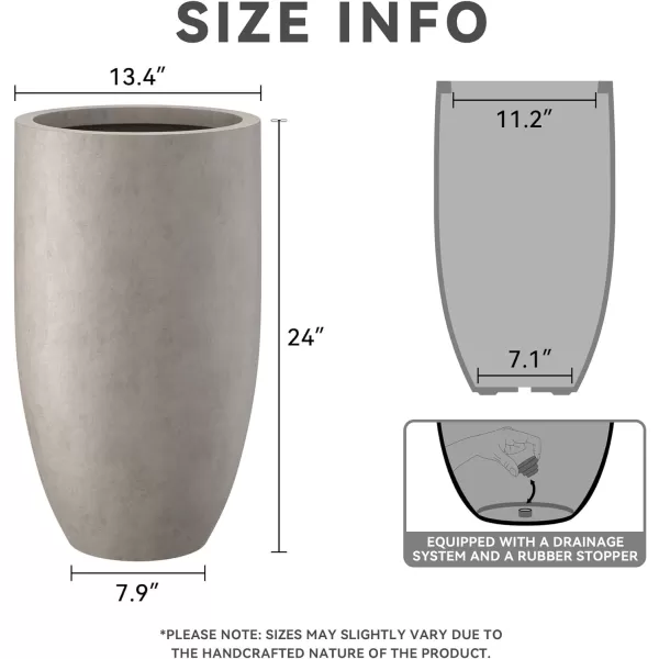 Kante 24 Inch Tall Concrete Planter , Outdoor Indoor Large Plant Pots with Drainage Hole and Rubber Plug for Home Garden Patio Porch Smooth Charcoal
