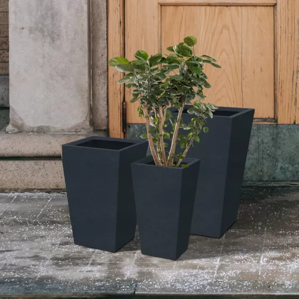 Kante 24.4",18.5",15.7" H Tall Tapered Concrete Planters , Large Outdoor Indoor Garden Pot with Drainage Hole and Rubber Plug, Modern Style for Home and Garden, Weathered Concrete Finish