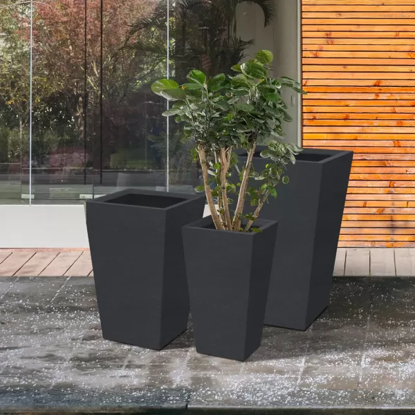 Kante 24.4",18.5",15.7" H Tall Tapered Concrete Planters , Large Outdoor Indoor Garden Pot with Drainage Hole and Rubber Plug, Modern Style for Home and Garden, Weathered Concrete Finish