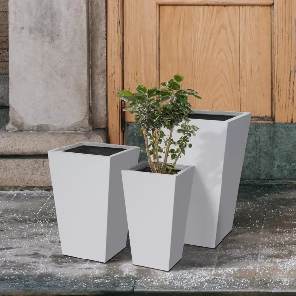 Kante 24.4",18.5",15.7" H Tall Tapered Concrete Planters , Large Outdoor Indoor Garden Pot with Drainage Hole and Rubber Plug, Modern Style for Home and Garden, Weathered Concrete Finish