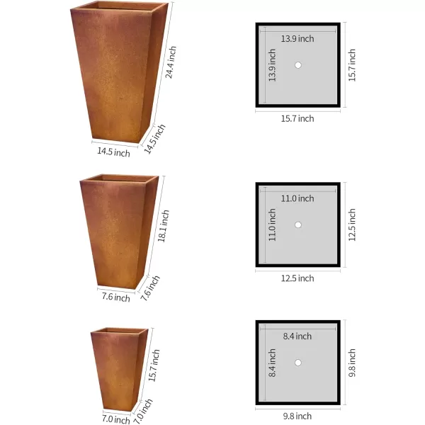 Kante 24.4",18.5",15.7" H Tall Tapered Concrete Planters , Large Outdoor Indoor Garden Pot with Drainage Hole and Rubber Plug, Modern Style for Home and Garden, Weathered Concrete Finish