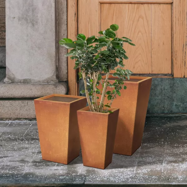 Kante 24.4",18.5",15.7" H Tall Tapered Concrete Planters , Large Outdoor Indoor Garden Pot with Drainage Hole and Rubber Plug, Modern Style for Home and Garden, Weathered Concrete Finish