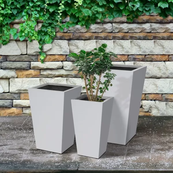 Kante 24.4",18.5",15.7" H Tall Tapered Concrete Planters , Large Outdoor Indoor Garden Pot with Drainage Hole and Rubber Plug, Modern Style for Home and Garden, Weathered Concrete Finish
