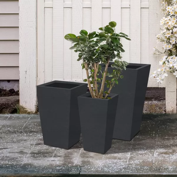 Kante 24.4",18.5",15.7" H Tall Tapered Concrete Planters , Large Outdoor Indoor Garden Pot with Drainage Hole and Rubber Plug, Modern Style for Home and Garden, Weathered Concrete Finish