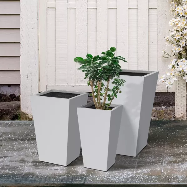 Kante 24.4",18.5",15.7" H Tall Tapered Concrete Planters , Large Outdoor Indoor Garden Pot with Drainage Hole and Rubber Plug, Modern Style for Home and Garden, Weathered Concrete Finish