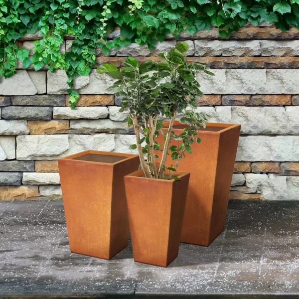 Kante 24.4",18.5",15.7" H Tall Tapered Concrete Planters , Large Outdoor Indoor Garden Pot with Drainage Hole and Rubber Plug, Modern Style for Home and Garden, Weathered Concrete Finish