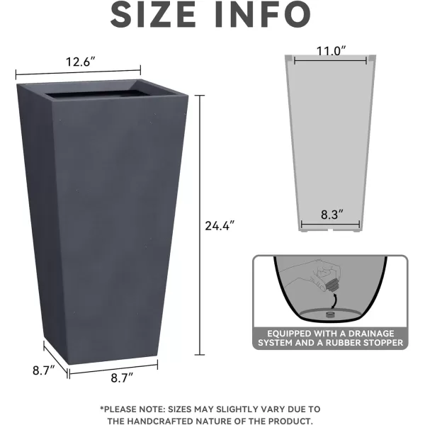 Kante 24.4",18.5",15.7" H Tall Tapered Concrete Planters , Large Outdoor Indoor Garden Pot with Drainage Hole and Rubber Plug, Modern Style for Home and Garden, Weathered Concrete Finish