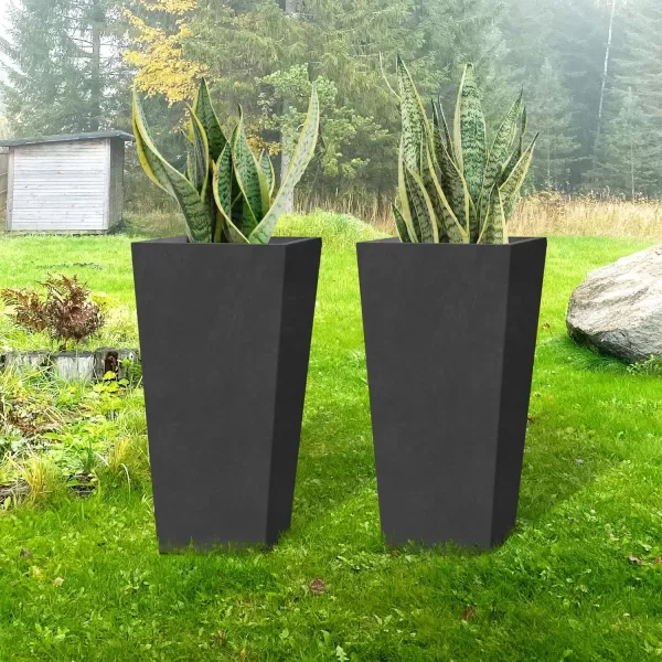 Kante 24.4",18.5",15.7" H Tall Tapered Concrete Planters , Large Outdoor Indoor Garden Pot with Drainage Hole and Rubber Plug, Modern Style for Home and Garden, Weathered Concrete Finish