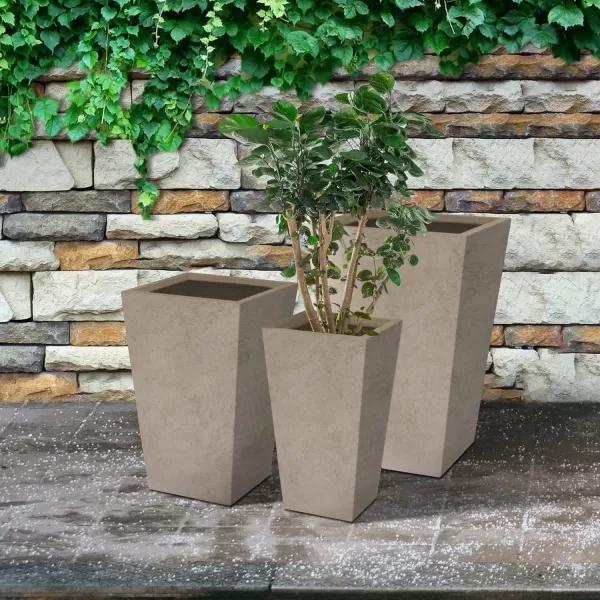 Kante 24.4",18.5",15.7" H Tall Tapered Concrete Planters , Large Outdoor Indoor Garden Pot with Drainage Hole and Rubber Plug, Modern Style for Home and Garden, Weathered Concrete Finish