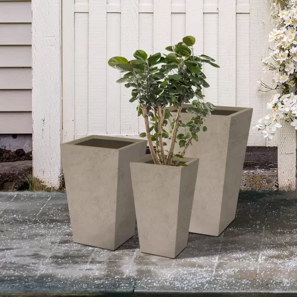 Kante 24.4",18.5",15.7" H Tall Tapered Concrete Planters , Large Outdoor Indoor Garden Pot with Drainage Hole and Rubber Plug, Modern Style for Home and Garden, Weathered Concrete Finish