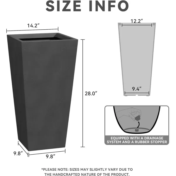 Kante 24.4",18.5",15.7" H Tall Tapered Concrete Planters , Large Outdoor Indoor Garden Pot with Drainage Hole and Rubber Plug, Modern Style for Home and Garden, Weathered Concrete Finish