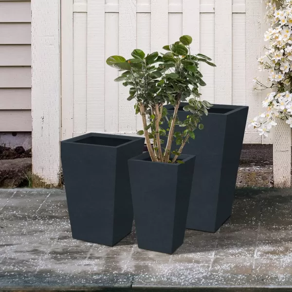 Kante 24.4",18.5",15.7" H Tall Tapered Concrete Planters , Large Outdoor Indoor Garden Pot with Drainage Hole and Rubber Plug, Modern Style for Home and Garden, Weathered Concrete Finish