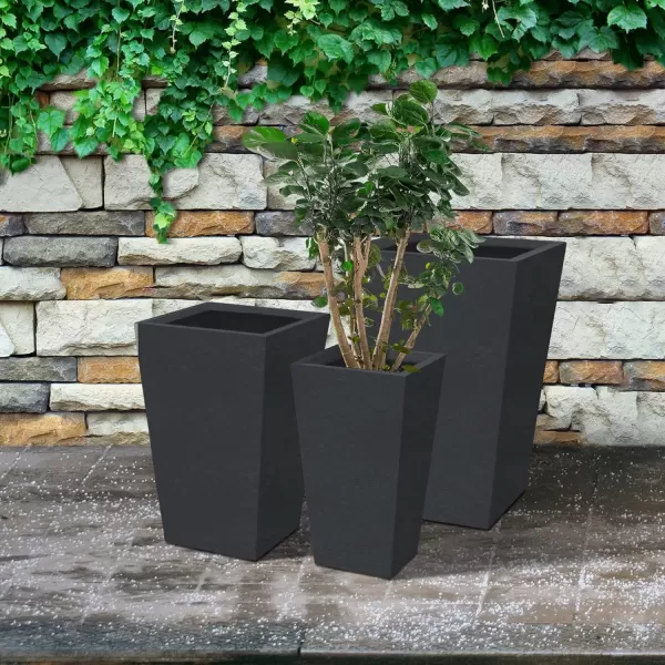 Kante 24.4",18.5",15.7" H Tall Tapered Concrete Planters , Large Outdoor Indoor Garden Pot with Drainage Hole and Rubber Plug, Modern Style for Home and Garden, Weathered Concrete Finish