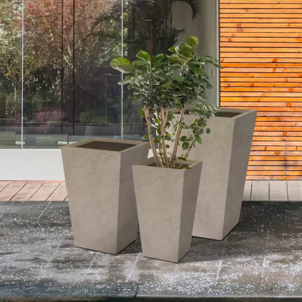 Kante 24.4",18.5",15.7" H Tall Tapered Concrete Planters , Large Outdoor Indoor Garden Pot with Drainage Hole and Rubber Plug, Modern Style for Home and Garden, Weathered Concrete Finish