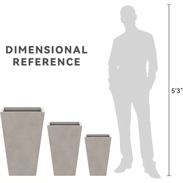 Kante 24.4",18.5",15.7" H Tall Tapered Concrete Planters , Large Outdoor Indoor Garden Pot with Drainage Hole and Rubber Plug, Modern Style for Home and Garden, Weathered Concrete Finish