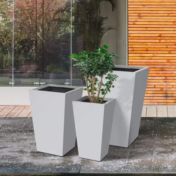 Kante 24.4",18.5",15.7" H Tall Tapered Concrete Planters , Large Outdoor Indoor Garden Pot with Drainage Hole and Rubber Plug, Modern Style for Home and Garden, Weathered Concrete Finish