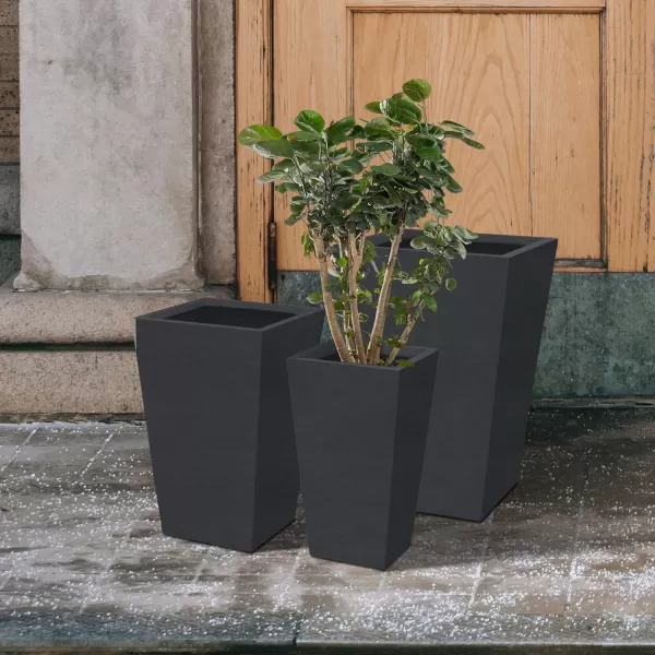 Kante 24.4",18.5",15.7" H Tall Tapered Concrete Planters , Large Outdoor Indoor Garden Pot with Drainage Hole and Rubber Plug, Modern Style for Home and Garden, Weathered Concrete Finish