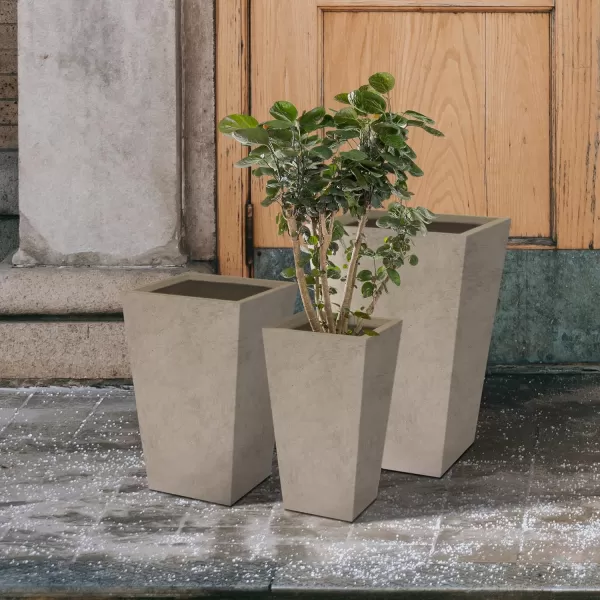 Kante 24.4",18.5",15.7" H Tall Tapered Concrete Planters , Large Outdoor Indoor Garden Pot with Drainage Hole and Rubber Plug, Modern Style for Home and Garden, Weathered Concrete Finish