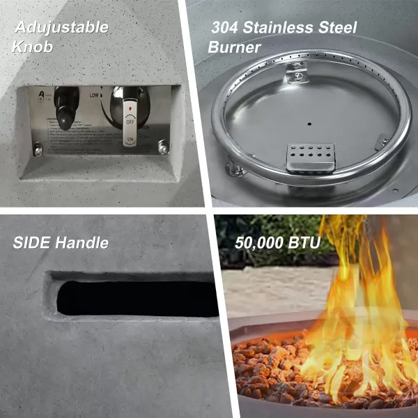 Kante 25 Inch Wide Round Biondo Concrete and Metal Outdoor Smokeless 50,000 BTU Propane Gas Fire Pit Table with Propane Tank Storage Box, Waterproof Cover and Lava Rocks 
