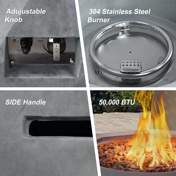 Kante 25 Inch Wide Round Biondo Concrete and Metal Outdoor Smokeless 50,000 BTU Propane Gas Fire Pit Table with Propane Tank Storage Box, Waterproof Cover and Lava Rocks 