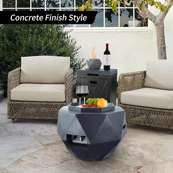 Kante 25 Inch Wide Round Biondo Concrete and Metal Outdoor Smokeless 50,000 BTU Propane Gas Fire Pit Table with Propane Tank Storage Box, Waterproof Cover and Lava Rocks 