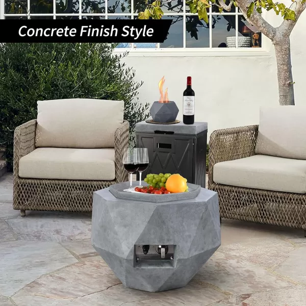 Kante 25 Inch Wide Round Biondo Concrete and Metal Outdoor Smokeless 50,000 BTU Propane Gas Fire Pit Table with Propane Tank Storage Box, Waterproof Cover and Lava Rocks 