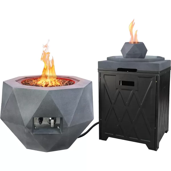 Kante 25 Inch Wide Round Biondo Concrete and Metal Outdoor Smokeless 50,000 BTU Propane Gas Fire Pit Table with Propane Tank Storage Box, Waterproof Cover and Lava Rocks 